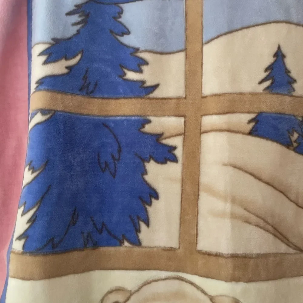 Korean Mink Vintage Bear Cabin in the Woods Baby Blanket Spring Easter Theme